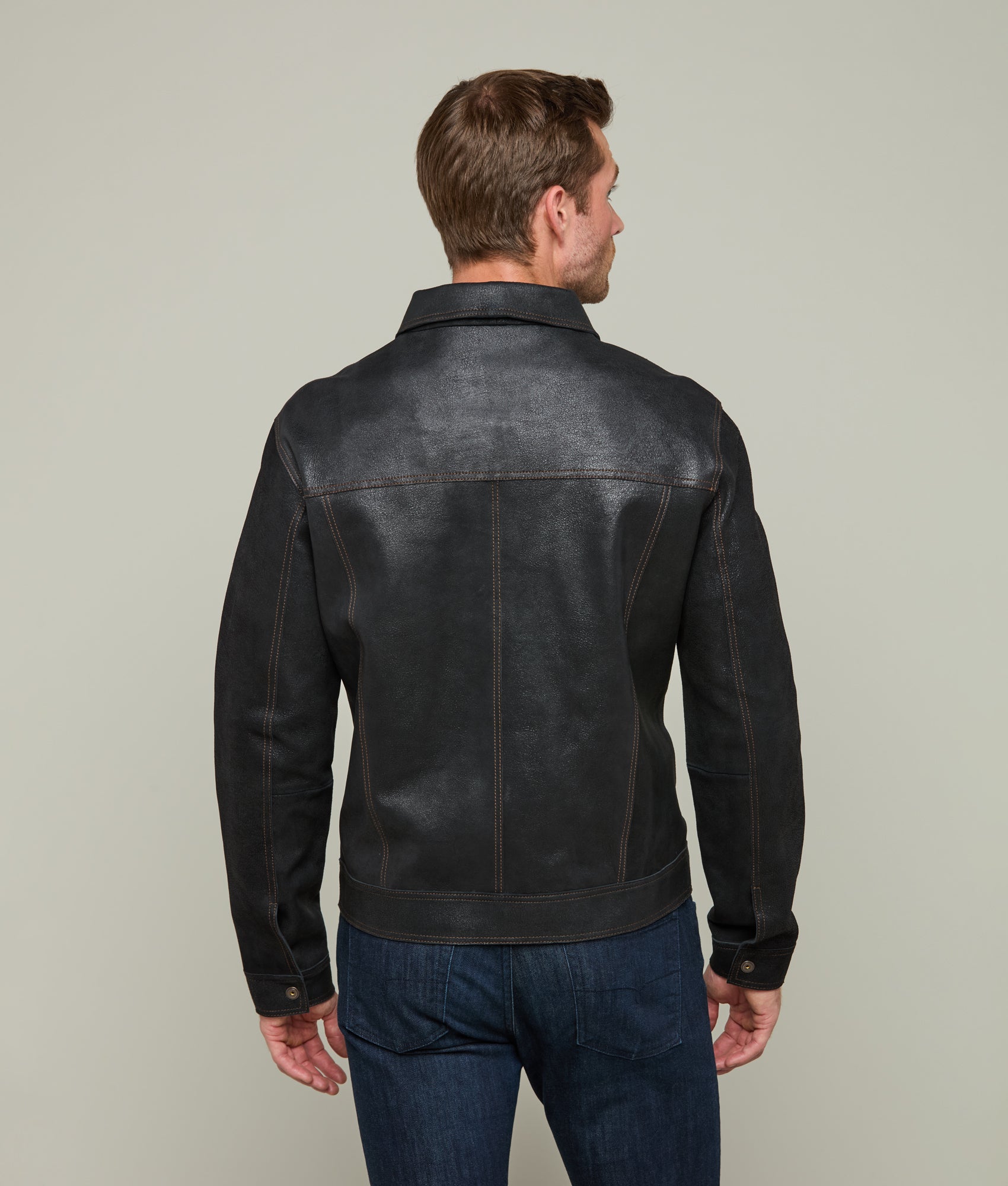 Leather Trucker Jacket :: Black - Image 5