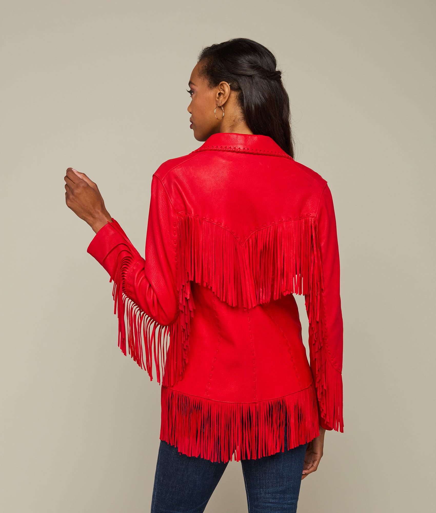 Tallulah Fringe Jacket :: Red - Image 3