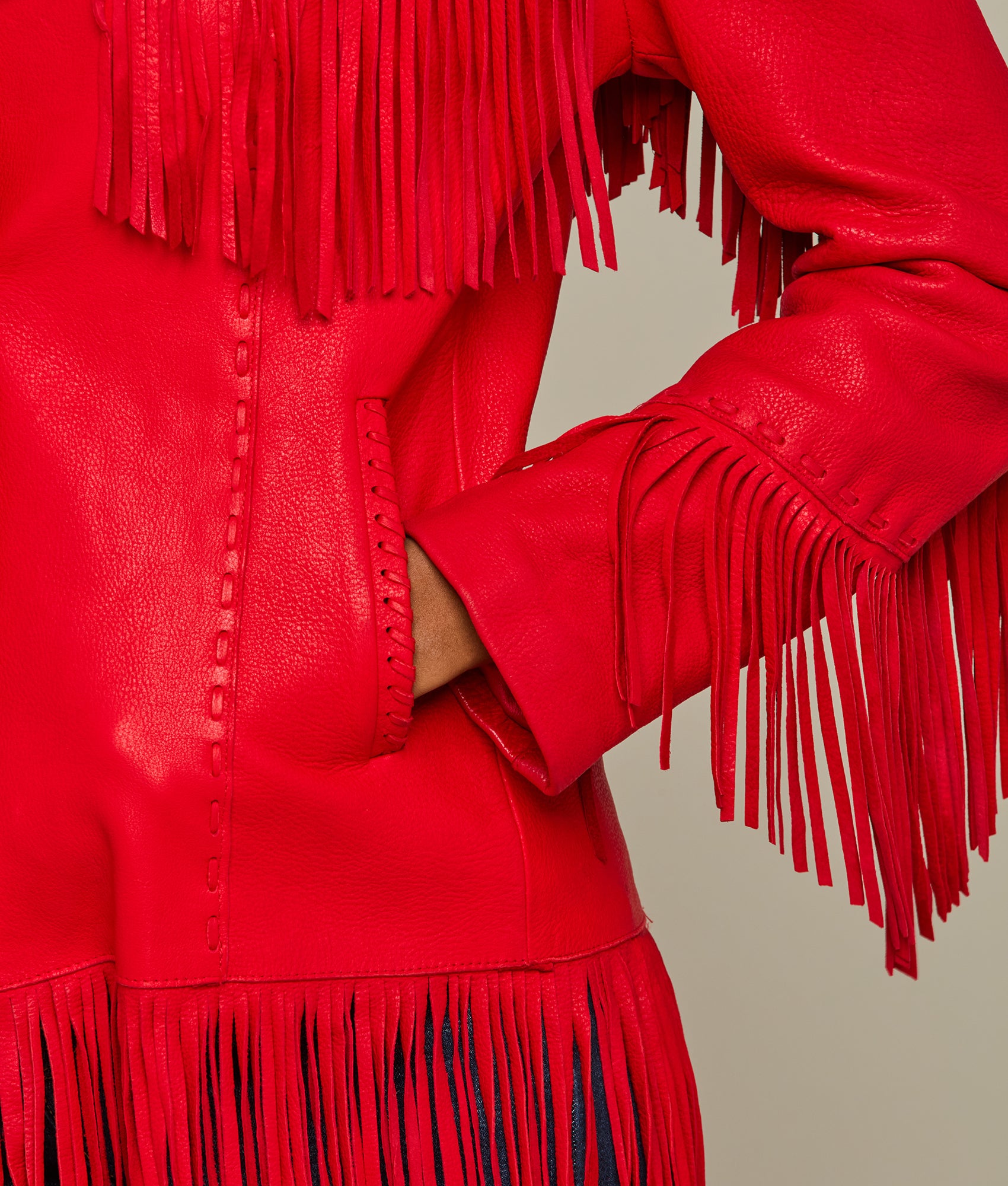 Tallulah Fringe Jacket :: Red - Image 7