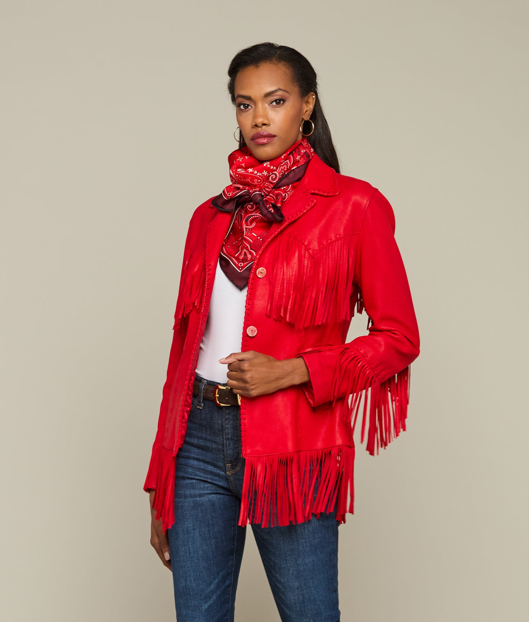 Tallulah Fringe Jacket :: Red - Image 4