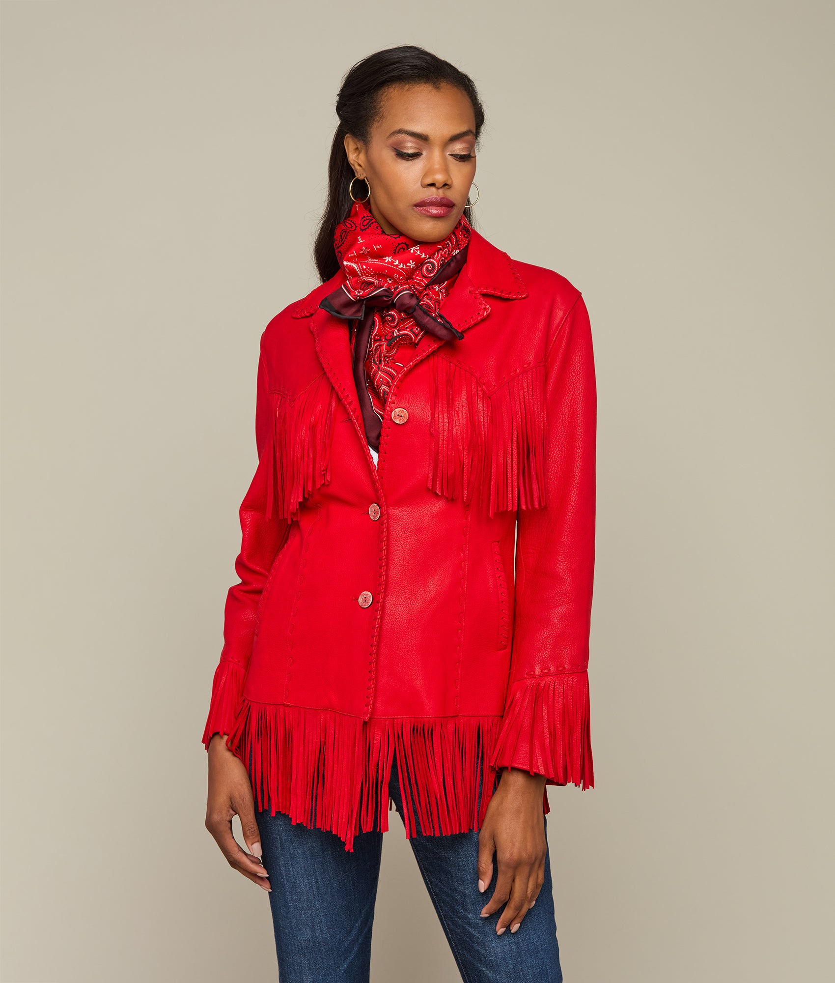 Tallulah Fringe Jacket :: Red - Image 5
