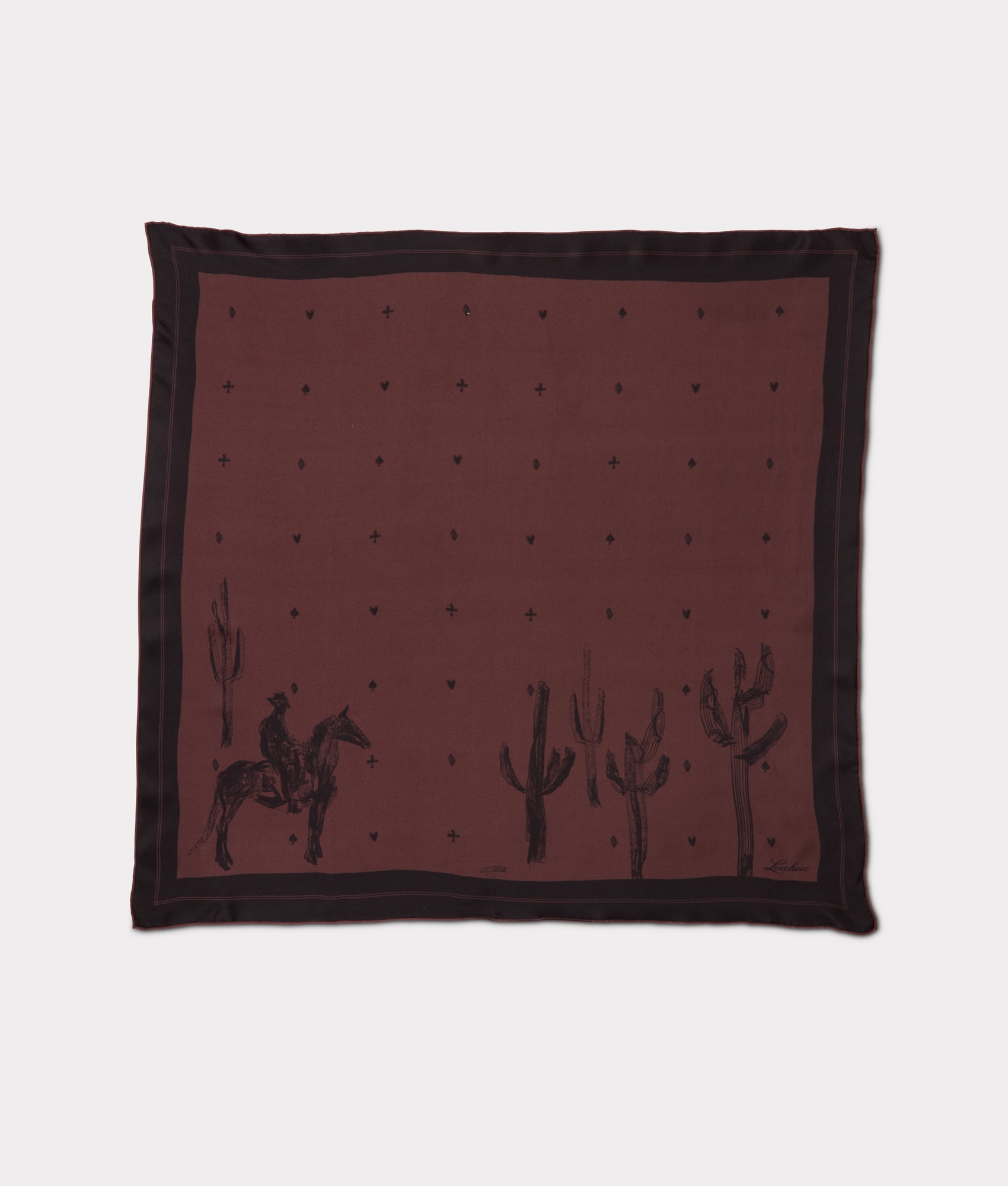 Cowboy Sketch Silk Scarf :: Grey/Brown