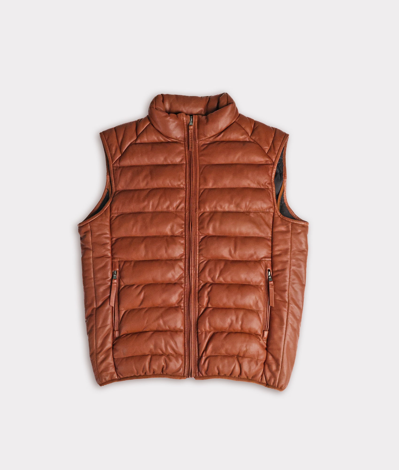 Men's Leather Puffer Vest :: Cognac