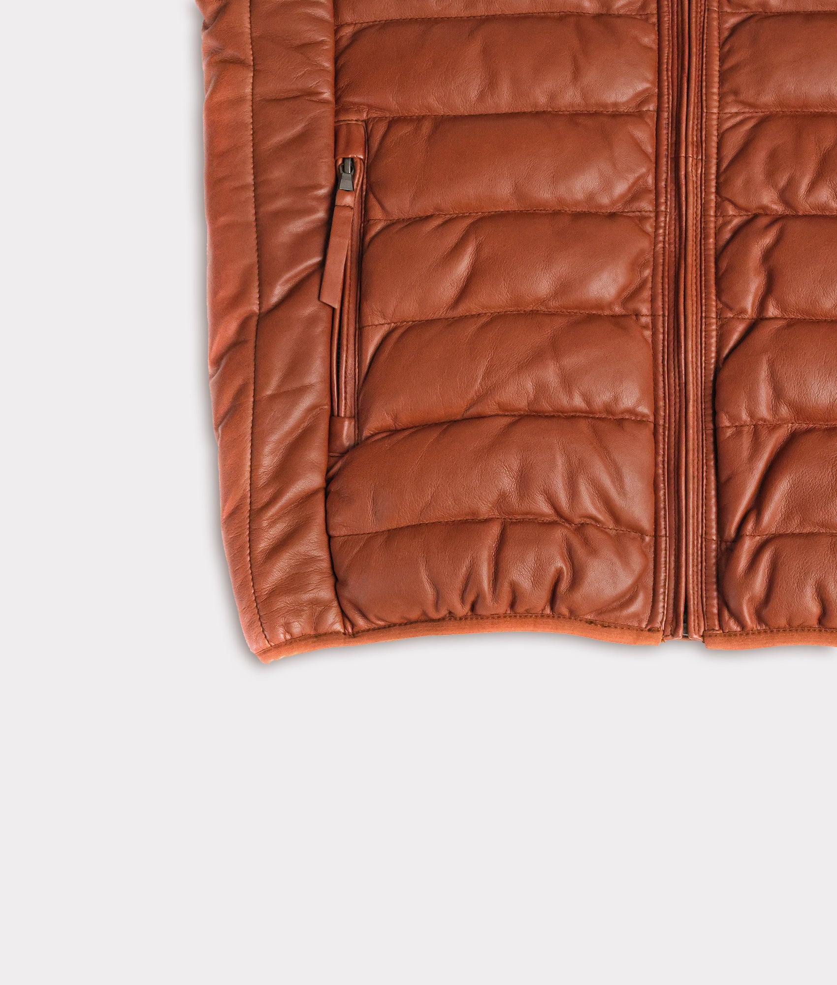Men's Leather Puffer Vest :: Cognac - Image 10