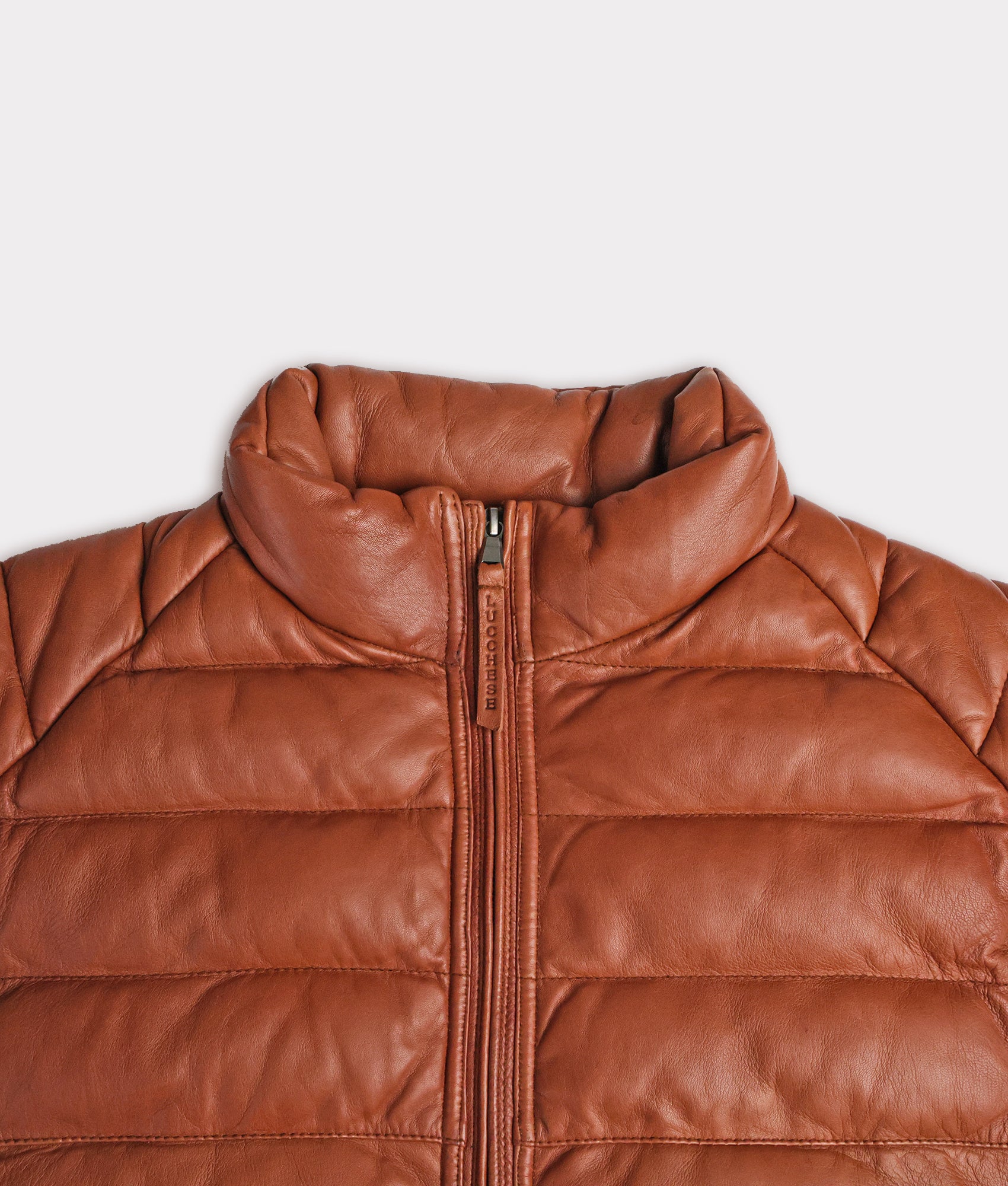 Men's Leather Puffer Vest :: Cognac - Image 7