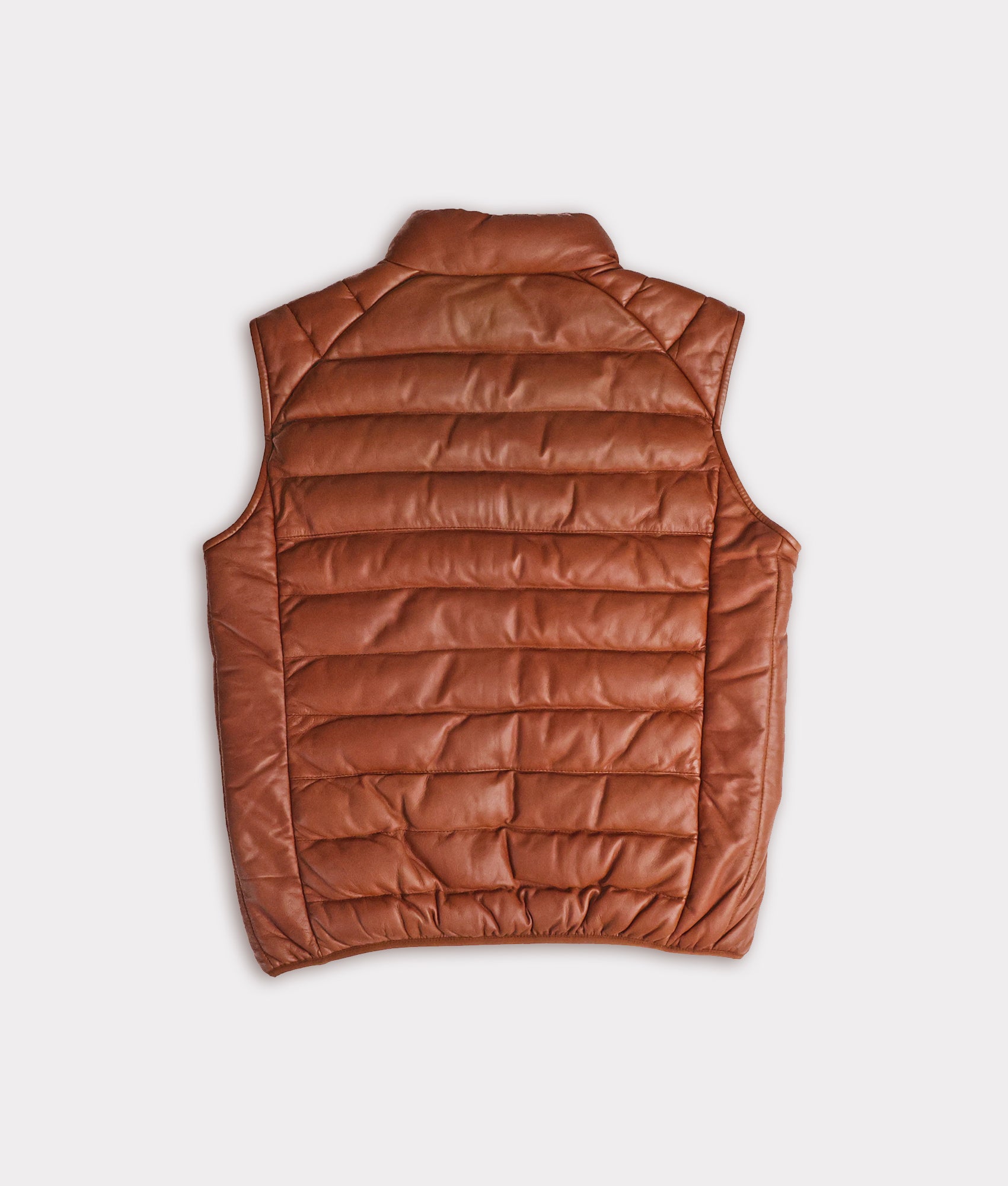 Men's Leather Puffer Vest :: Cognac - Image 6