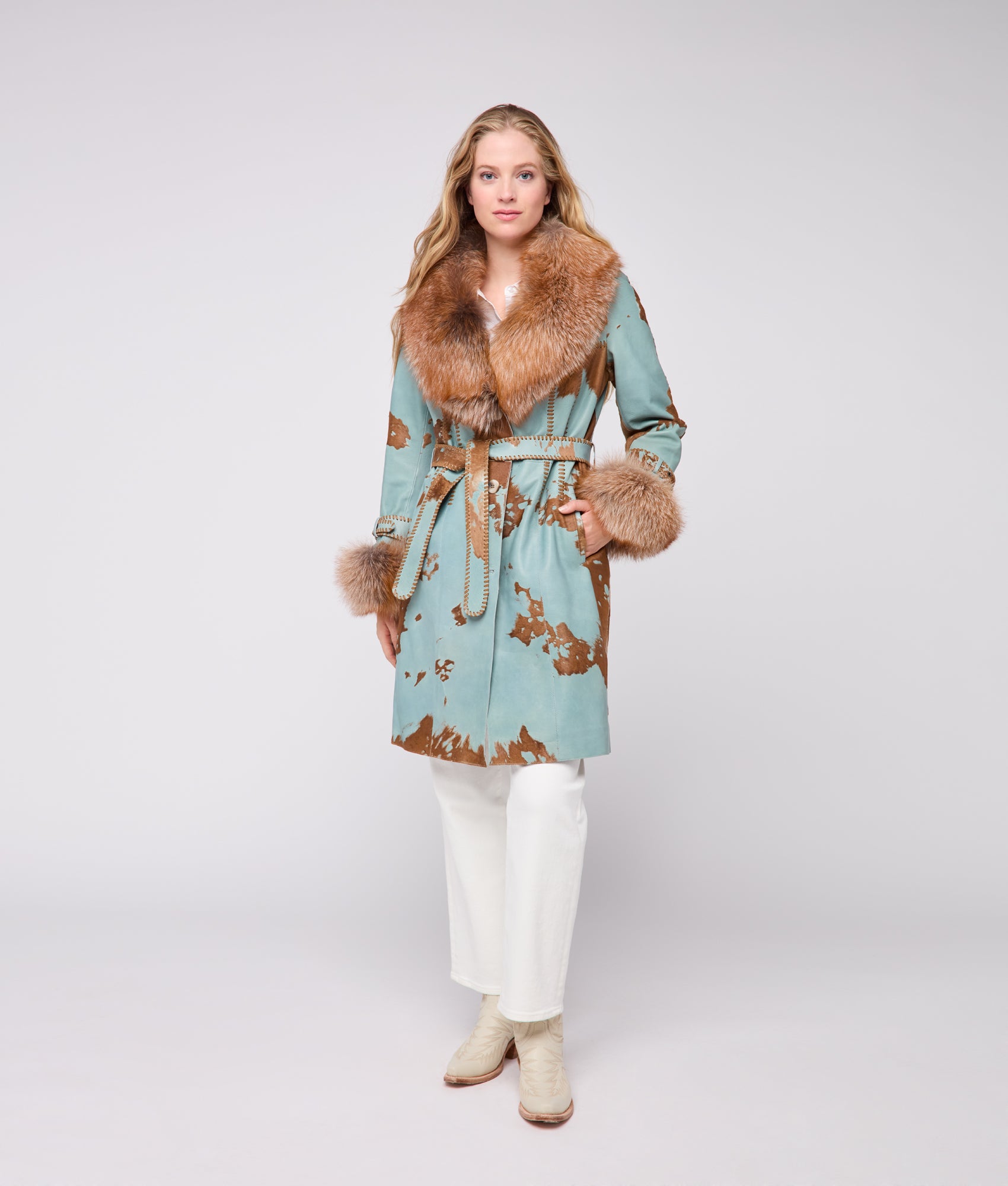 Calista Coat :: Turquoise/Brown - Image 2