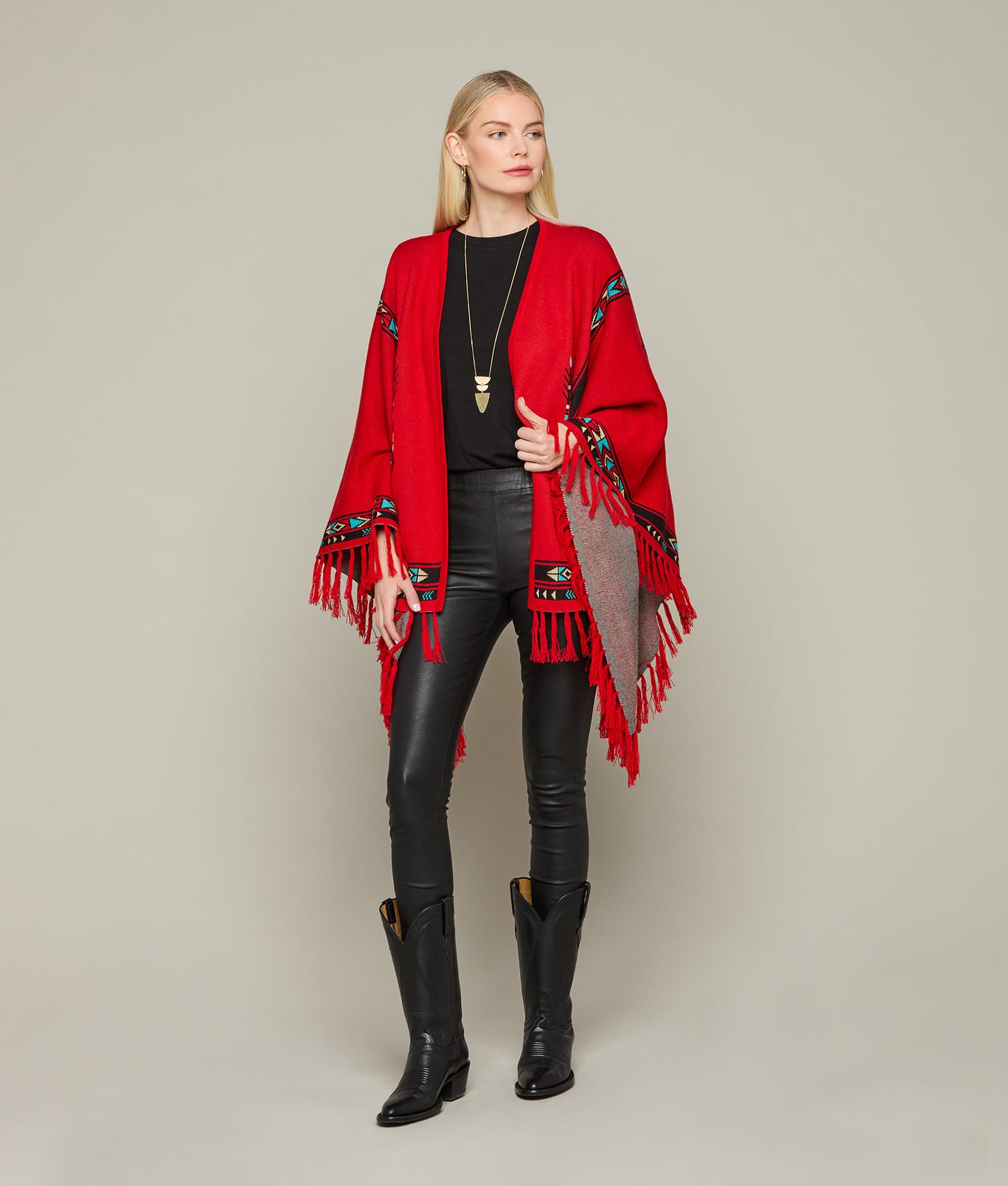 Alpaca Fleece Cape :: Red/Turquoise - Image 4